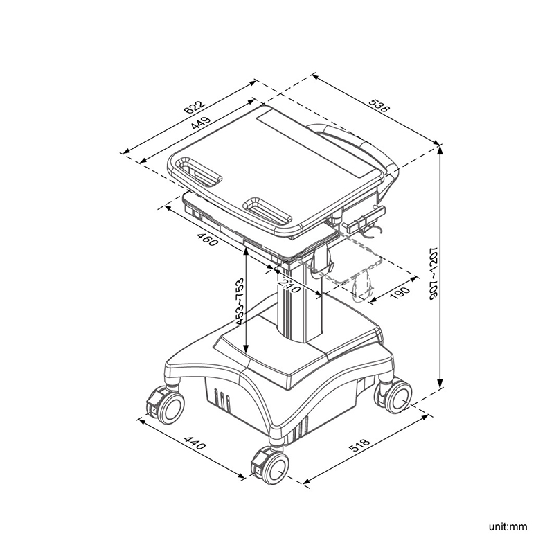 HC-100 Hospital Laptop Trolley