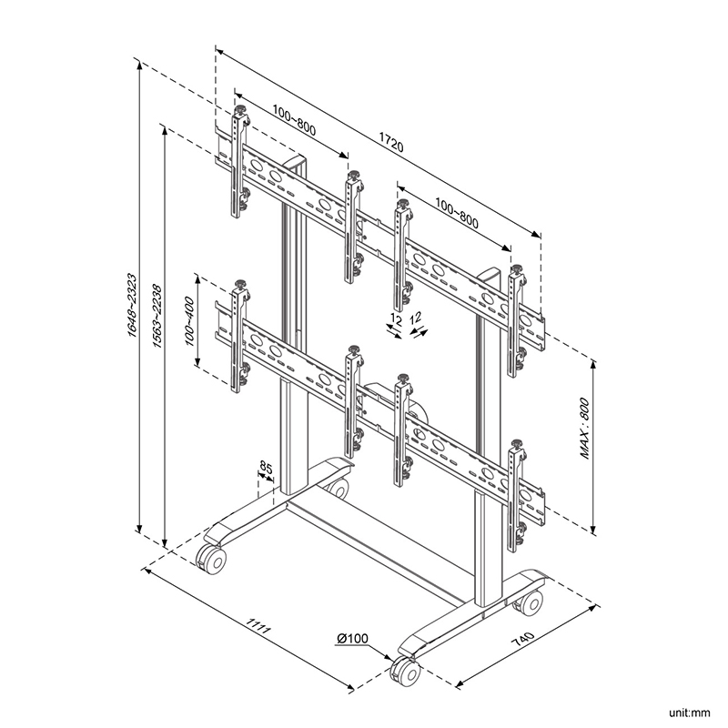 Motorized Mobile Video Wall Cart (PA-654)