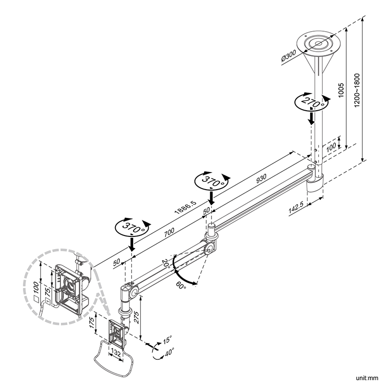 Hospital LCD/TV Monitor Arm (HA-N307)