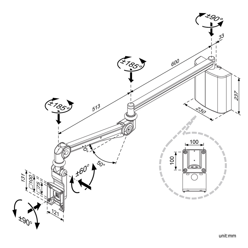 Ultra Slim Hospital Small PC / Tablet Monitor Arm (HA-602)