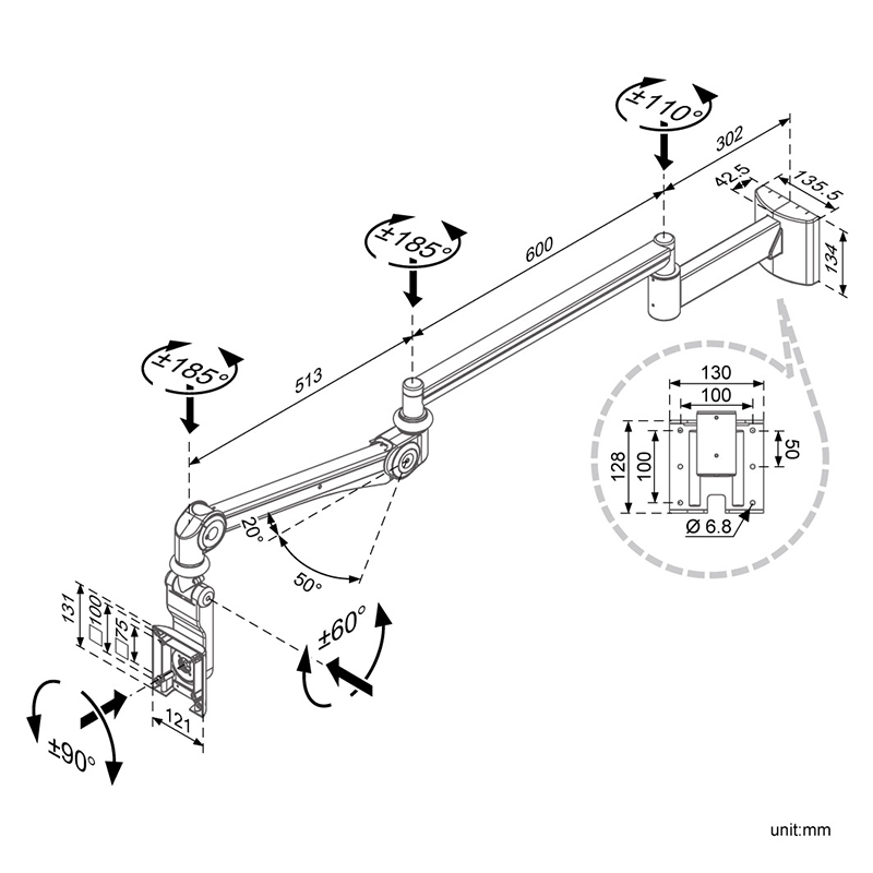 Ultra Slim Hospital Small PC / Tablet Monitor Arm (HA-605)