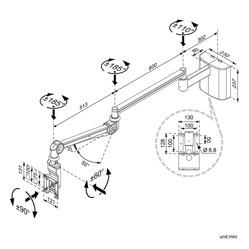 Ultra Slim Hospital Small PC / Tablet Monitor Arm (HA-606)