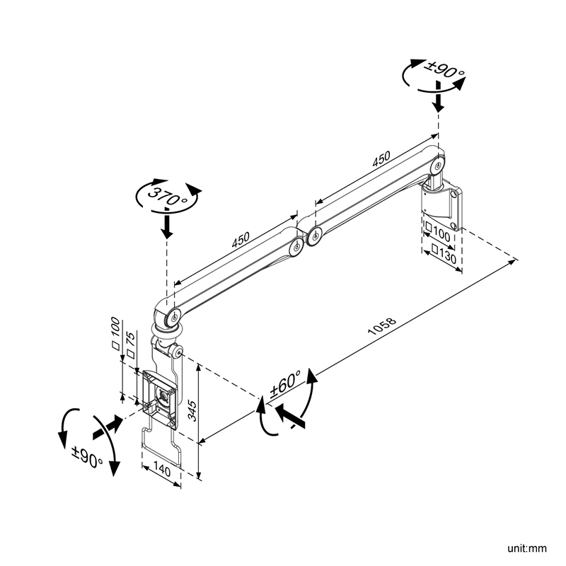 Ultra Slim Hospital Small PC / Tablet Monitor Arm (HA-701)