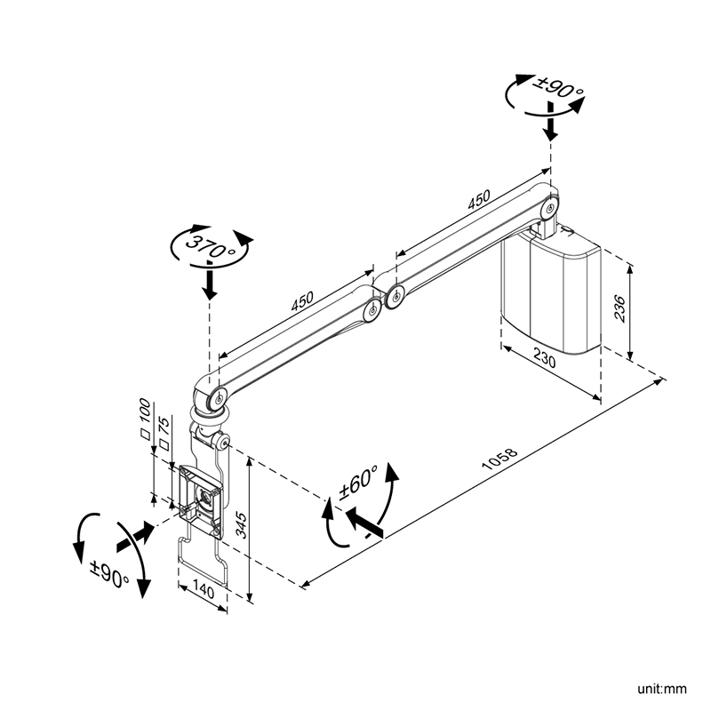 Ultra Slim Hospital Small PC / Tablet Monitor Arm (HA-702)