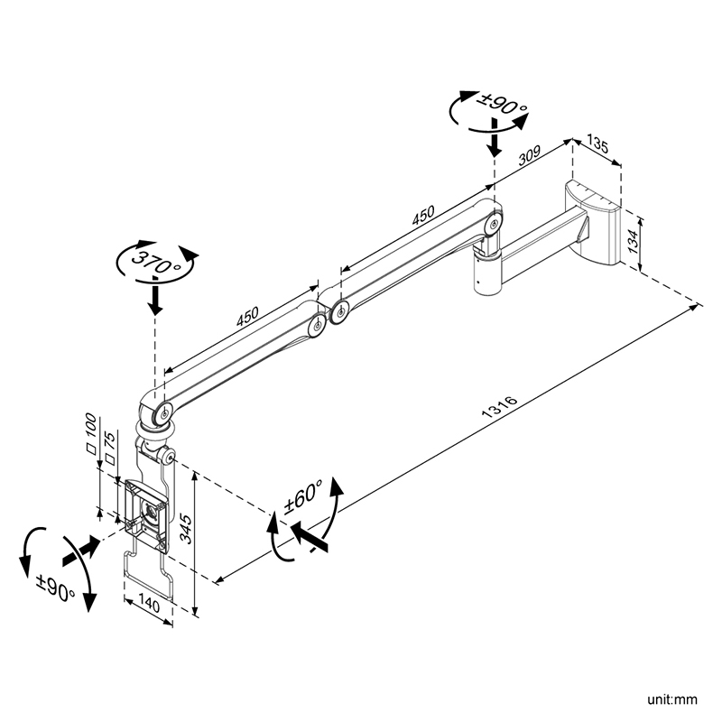 Ultra Slim Hospital Small PC / Tablet Monitor Arm (HA-705)