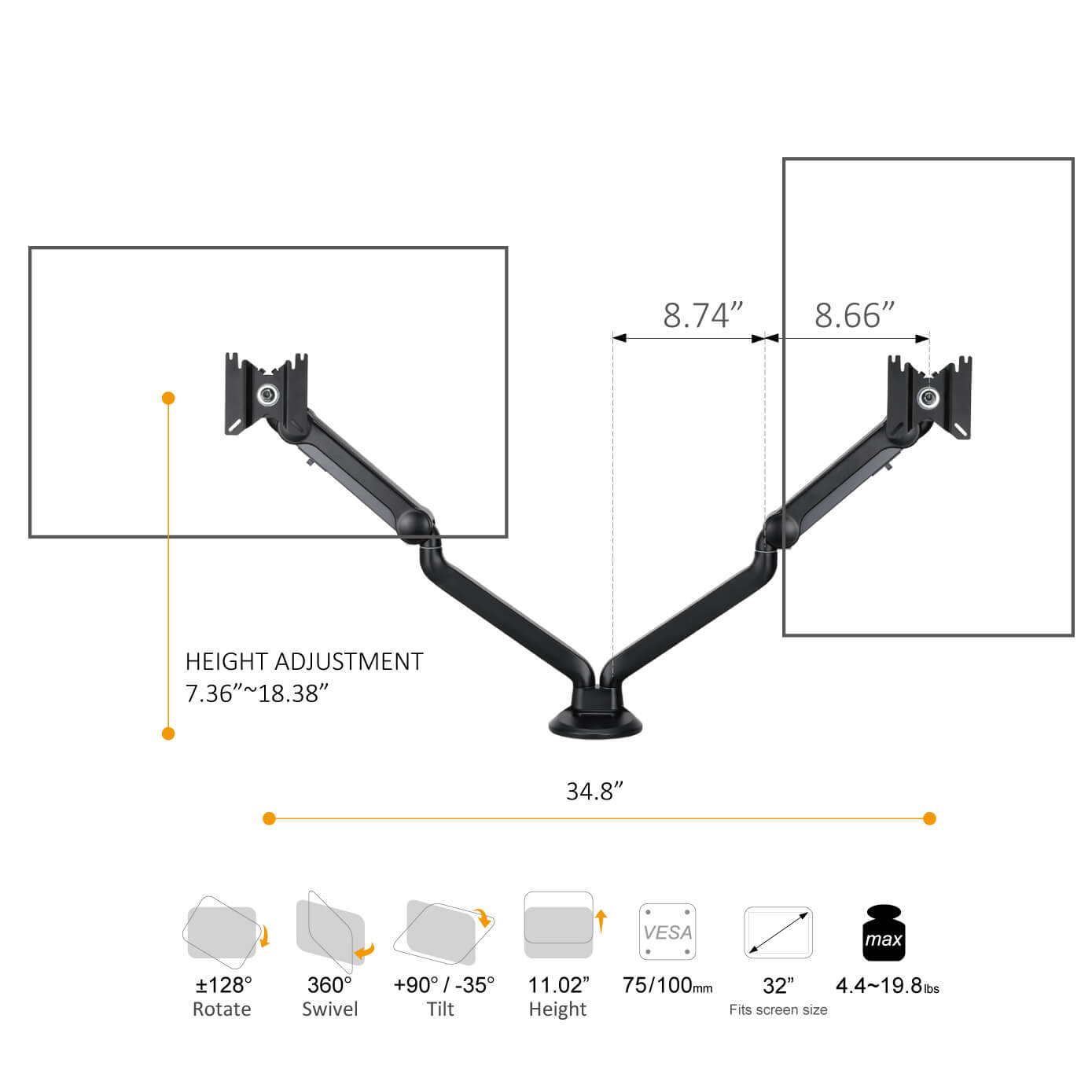 Specifications of Modernsolid 1802 Dual Monitor Gas Spring Mount