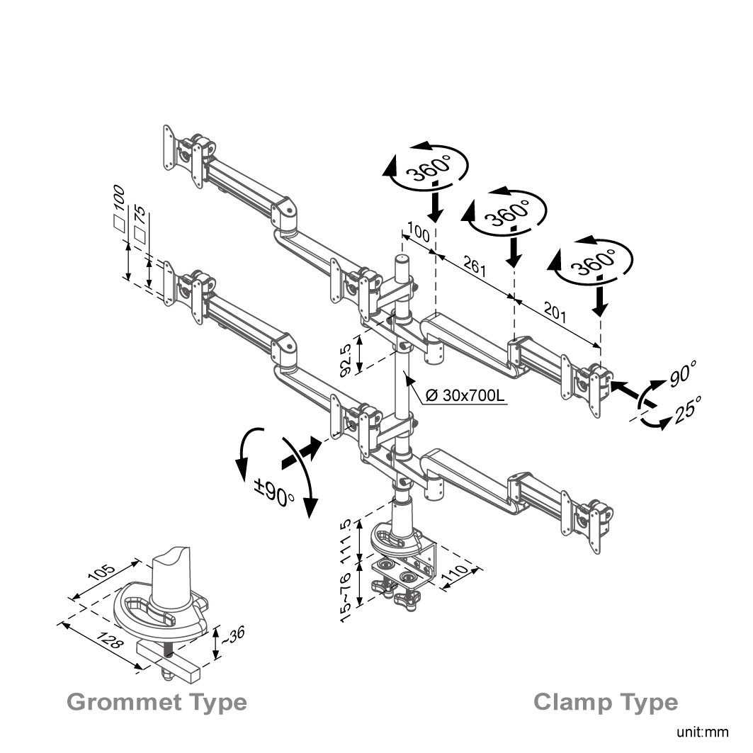 Ease Gas Spring Multi Monitor Arm (ED-B336)