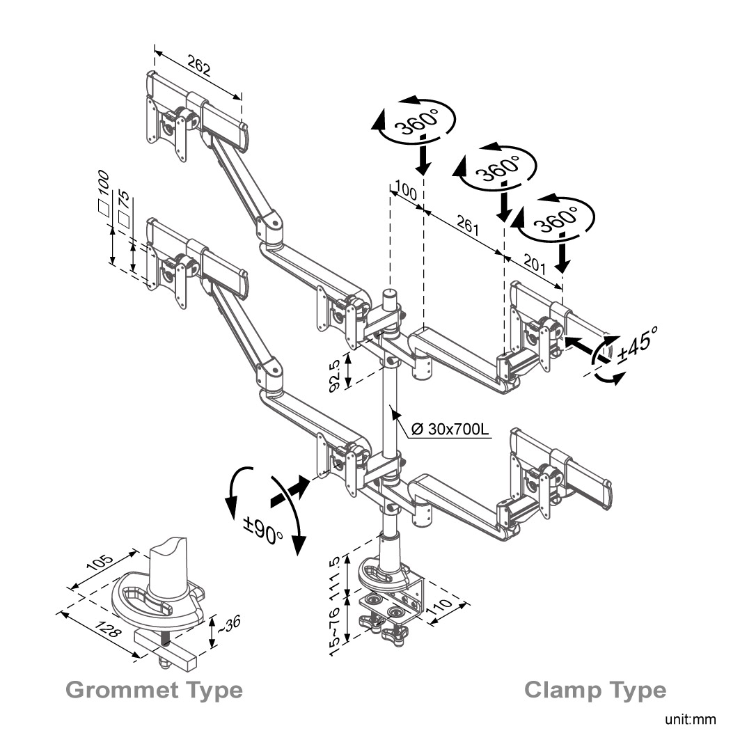 Ease Gas Spring Multi Monitor Arm (ED-B336A)