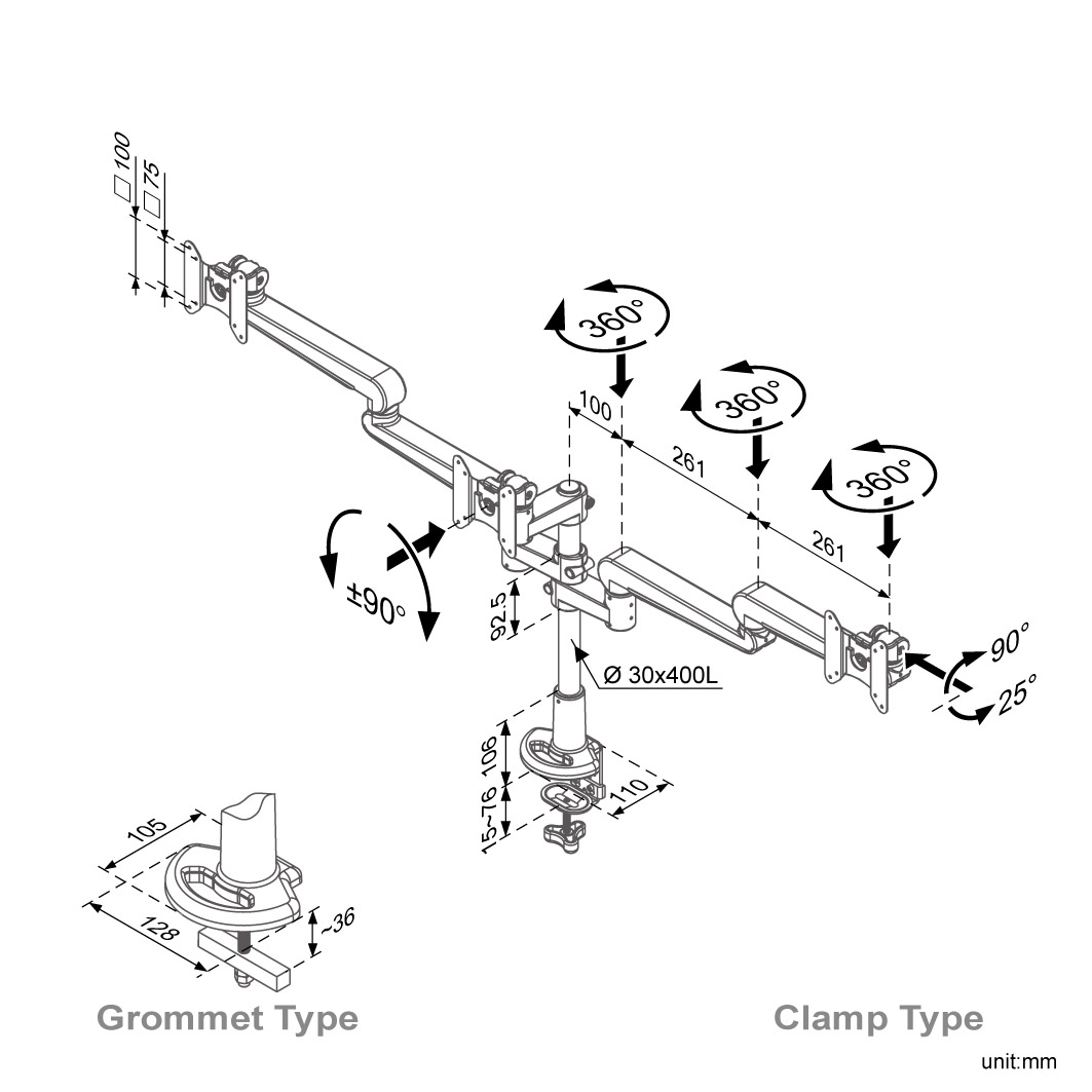 Ease Gas Spring Multi Monitor Arm (ED-B516-1)