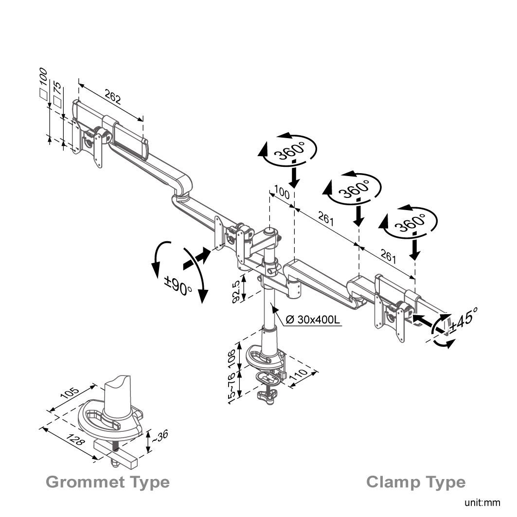 Ease Gas Spring Multi Monitor Arm (ED-B516A-1)