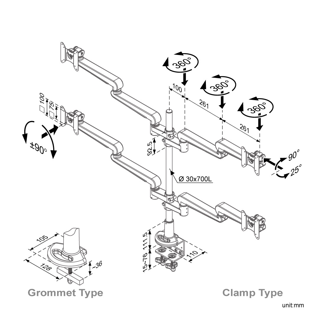 Ease Gas Spring Multi Monitor Arm (ED-B517-1)