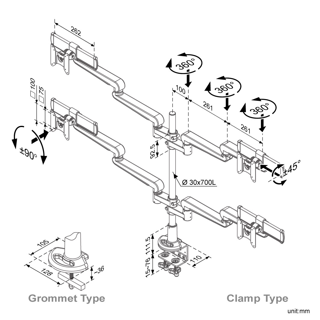 Ease Gas Spring Multi Monitor Arm (ED-B517A-1)