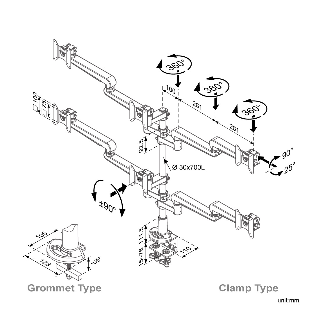 Ease Gas Spring Multi Monitor Arm (ED-B518-1)