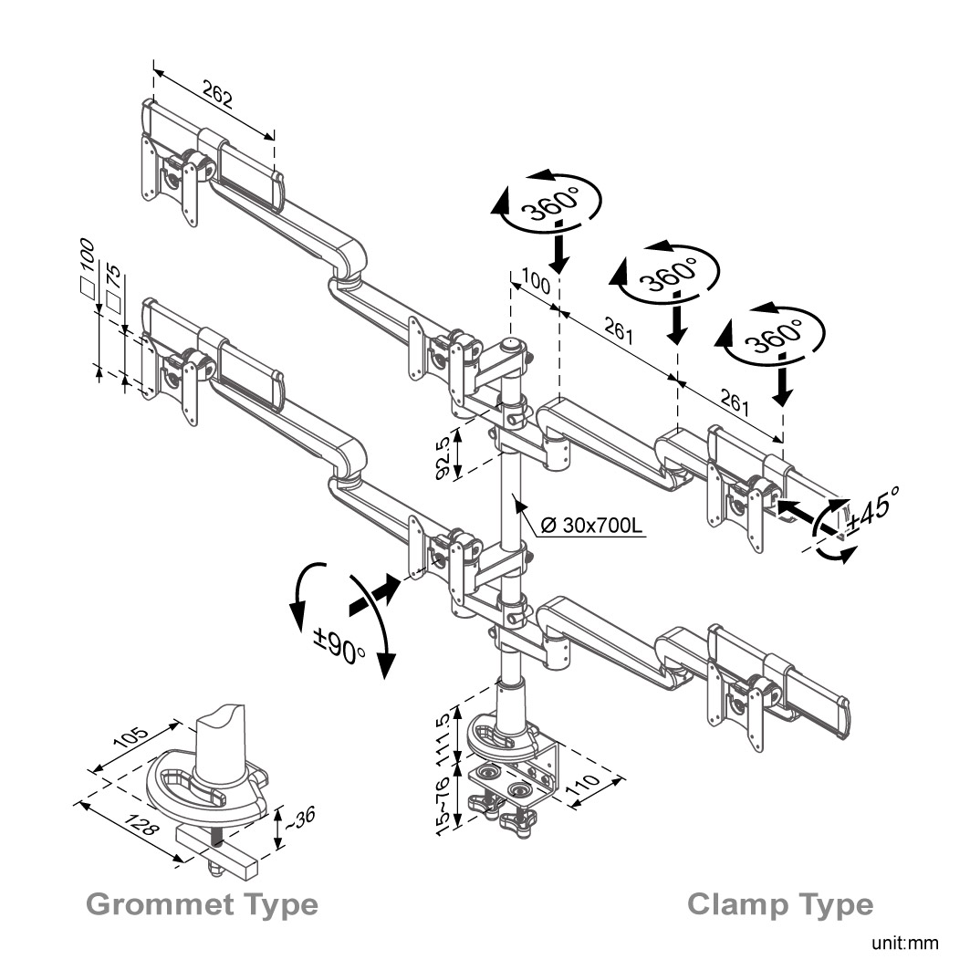 Ease Gas Spring Multi Monitor Arm (ED-B518A-1)