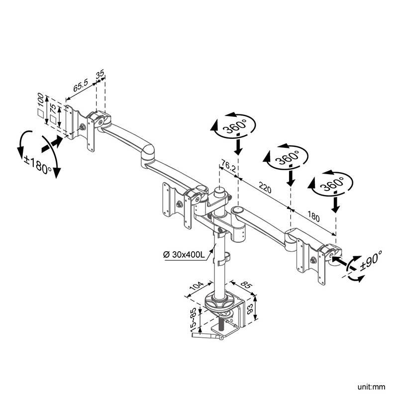 Swalloe Triple Monitor Arm (FA-516-1)