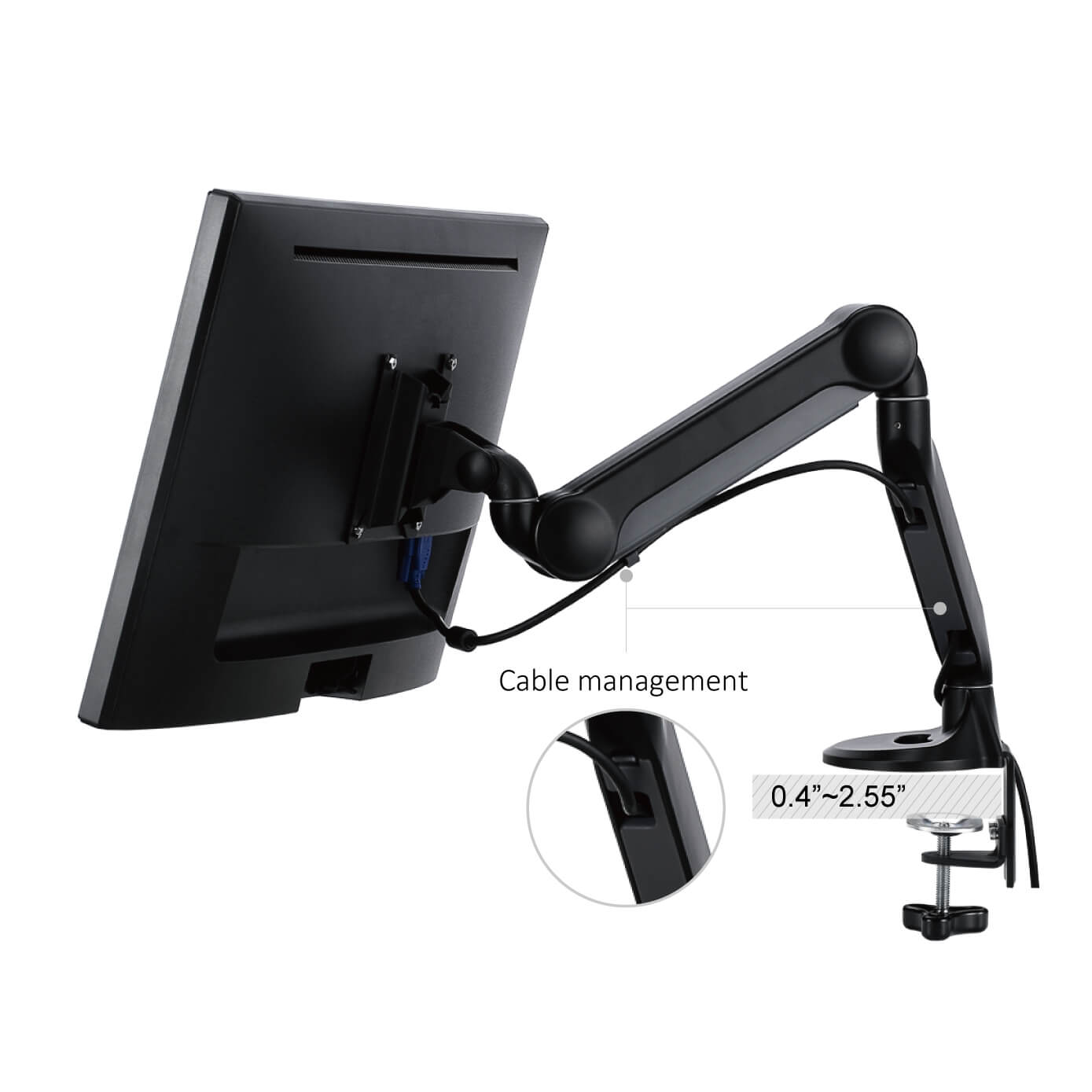 1801 Single Monitor Display Mounting Arm and Cable Management