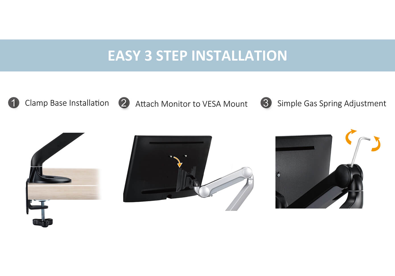 Easy 3 Steps to Install 1801 Single Monitor Display Mounting Arm