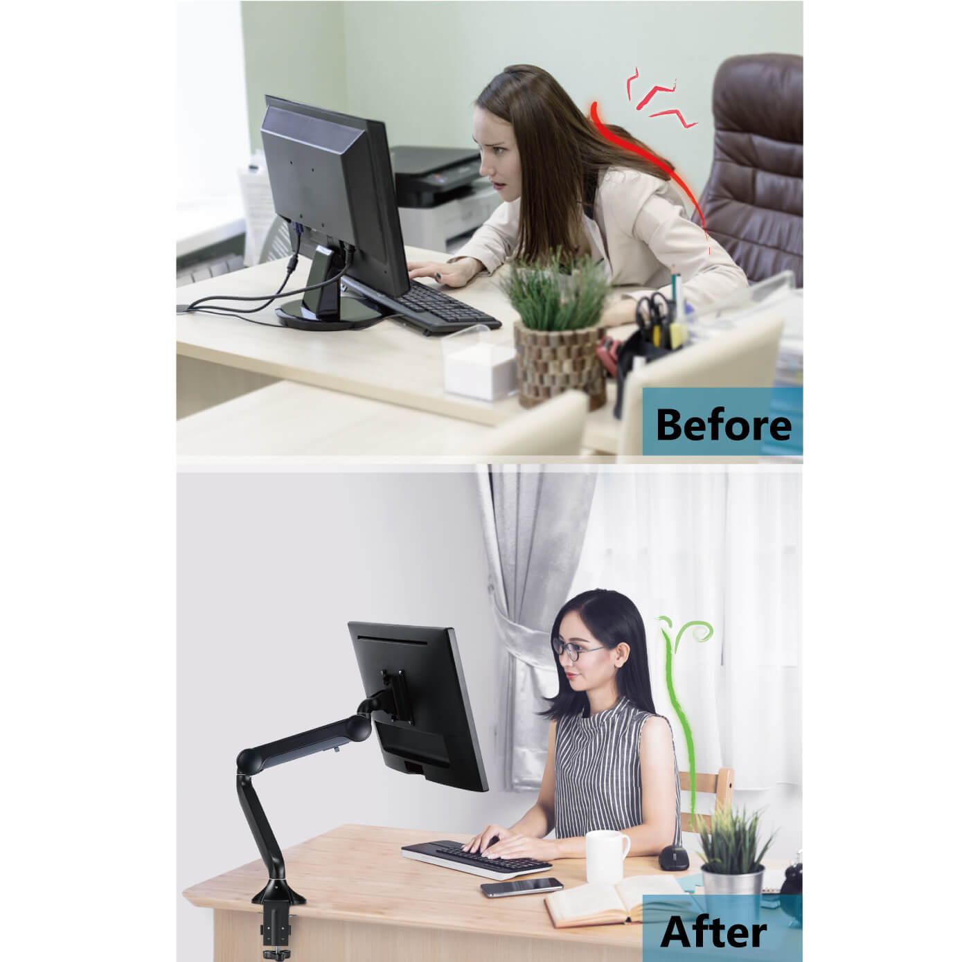 Before vs After Using 1801 Single Monitor Display Mounting Arm