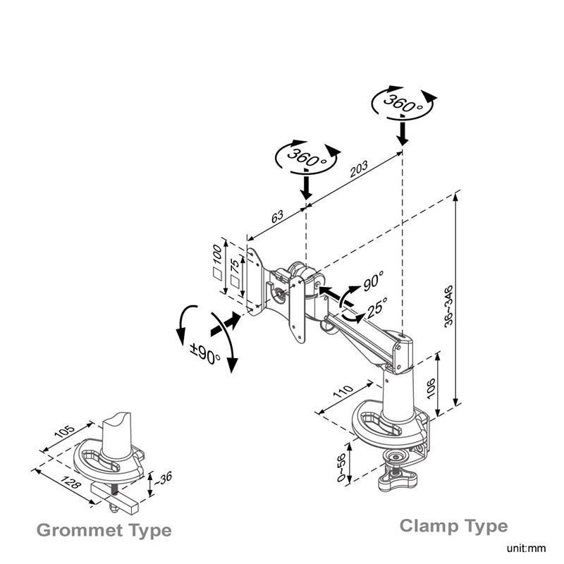 Ease gas spring single monitor arm (ED-B113)